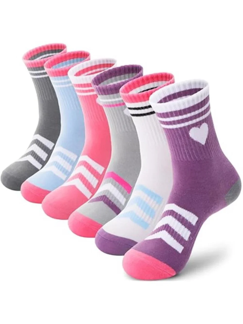 6 Pairs Kids Girls Athletic Cotton Socks Crew Socks